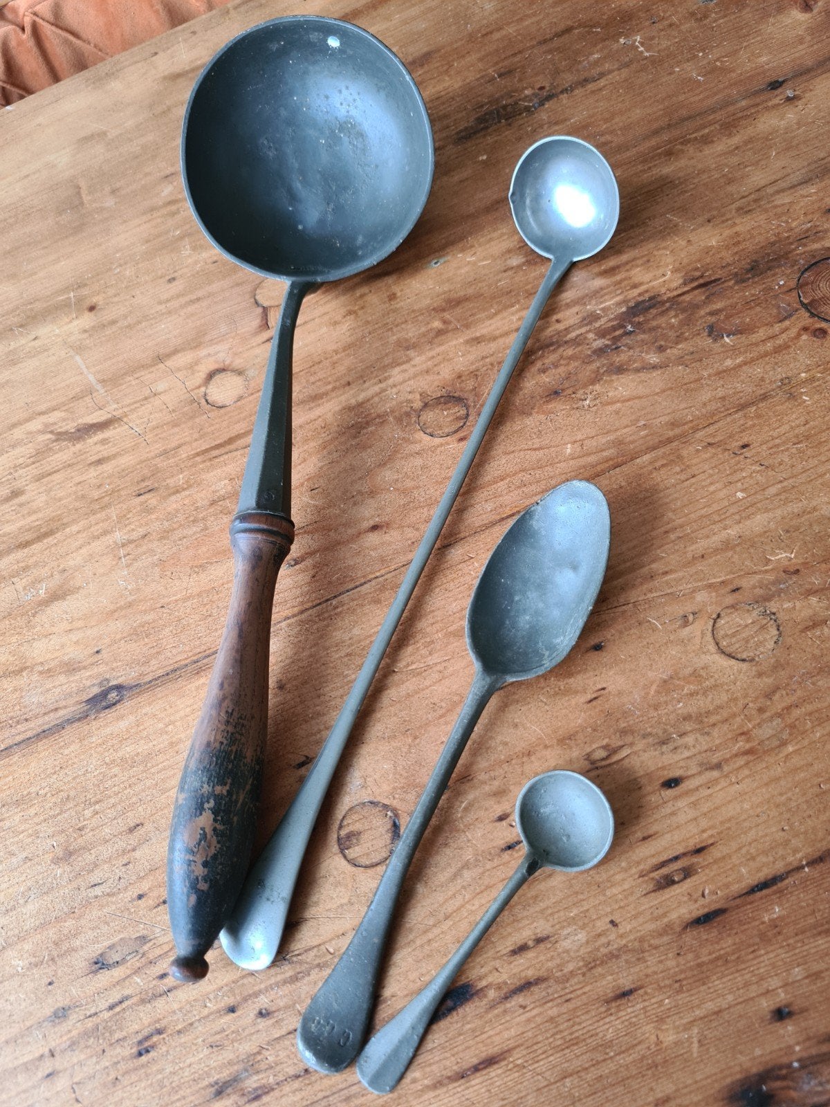 Antieke tinnen lepels, 4x., Antiek en Kunst, Ophalen of Verzenden