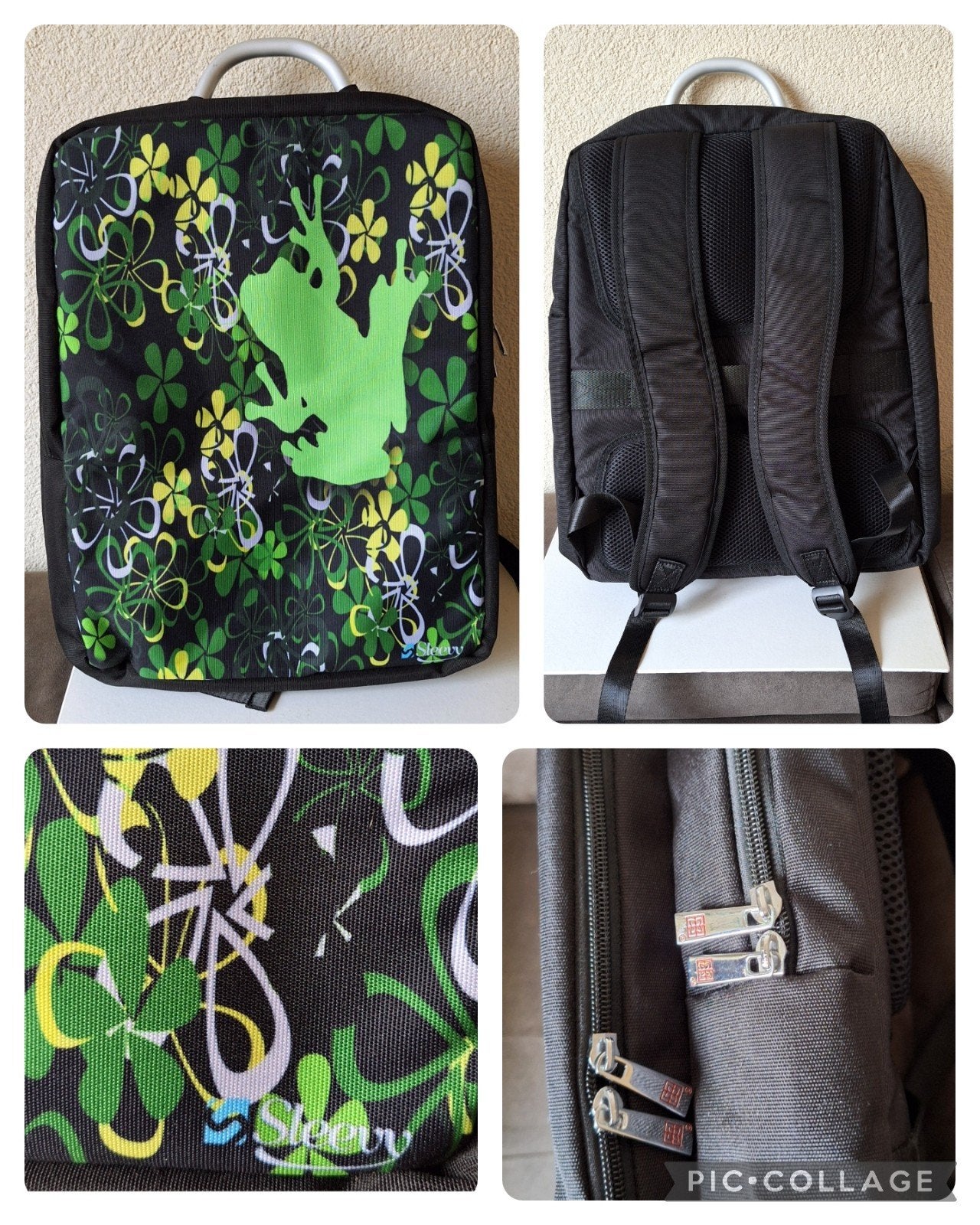 NIEUWE Sleevy 15,6 inch zwart met groene kikker design, Handvat, Nieuw, Ophalen of Verzenden, Meerkleurig