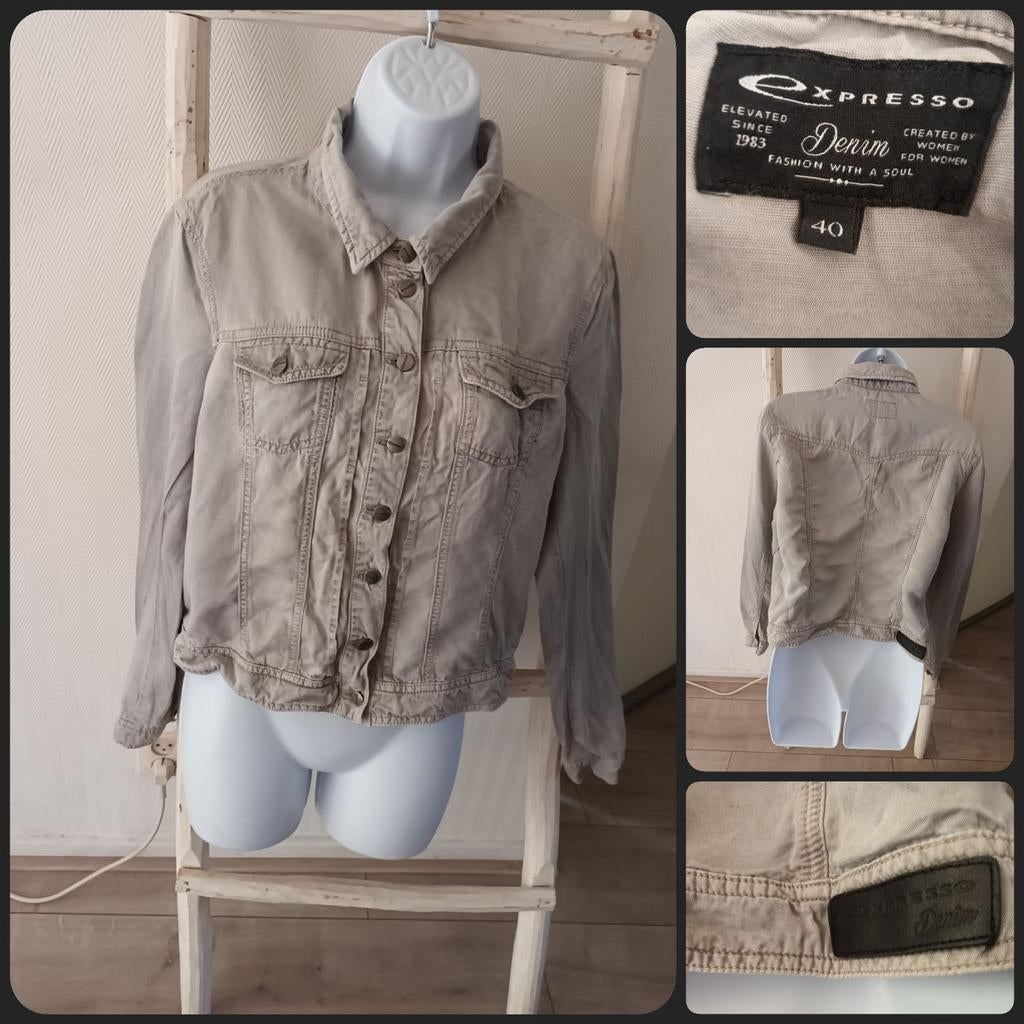 Expresso Denim grijs jeansjasje lyocell linnen maat 40, Expresso Denim, Ophalen of Verzenden, Gedragen, Maat 38/40 (M)