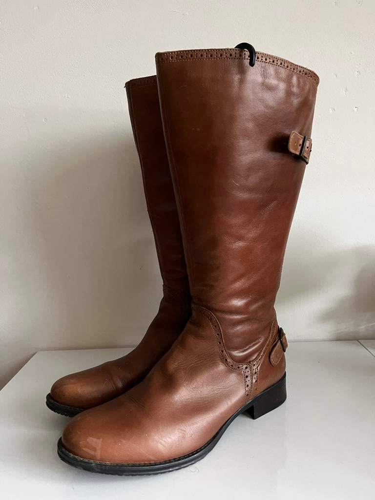 Hoge bruine leren laarzen JJ Footwear, 43, brede schacht, Ophalen of Verzenden, Zo goed als nieuw, Bruin, Hoge laarzen