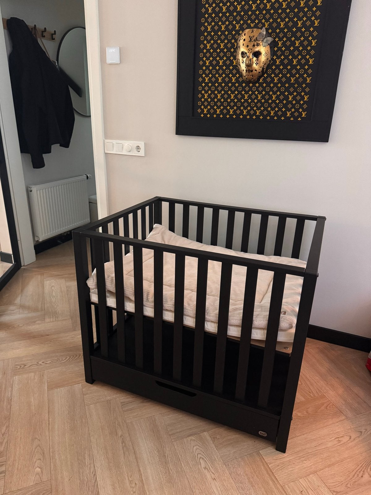 Babydump TWF Box Sam met lade, matras en Jollein boxkleed, Ophalen, Zo goed als nieuw, Rechthoekig, Boxkleed