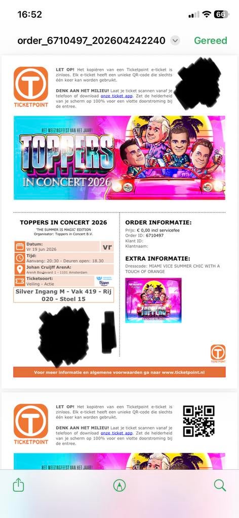 2 kaarten te koop voor de toppers, Twee personen, Juni, Dance