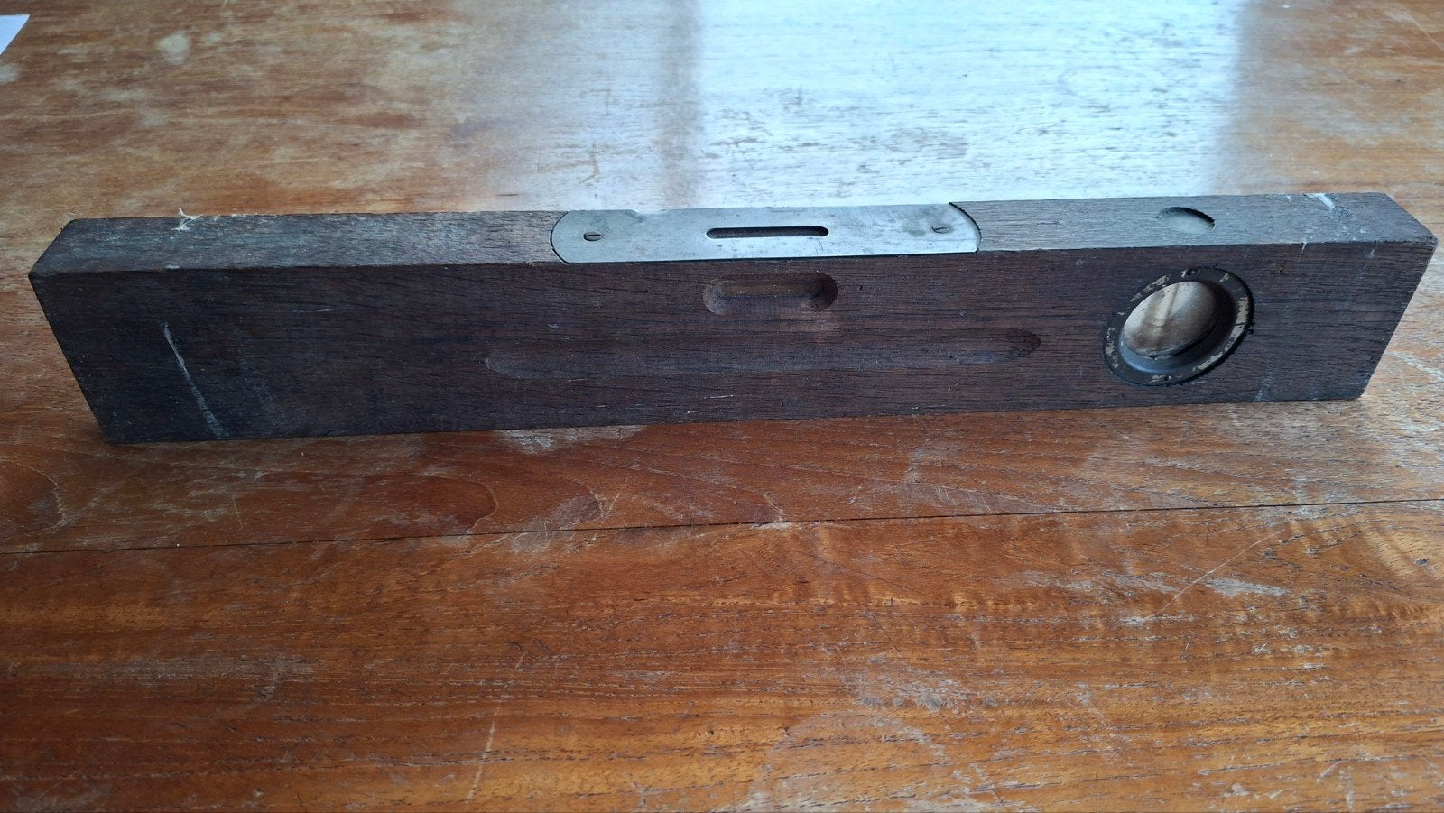 Antieke houten waterpas met koperen plaatje, Antiek en Kunst, Ophalen of Verzenden