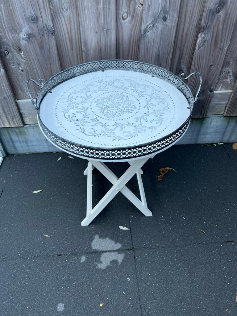 Bijzettafel hout wit, Ophalen of Verzenden, Zo goed als nieuw, Rond, Hout
