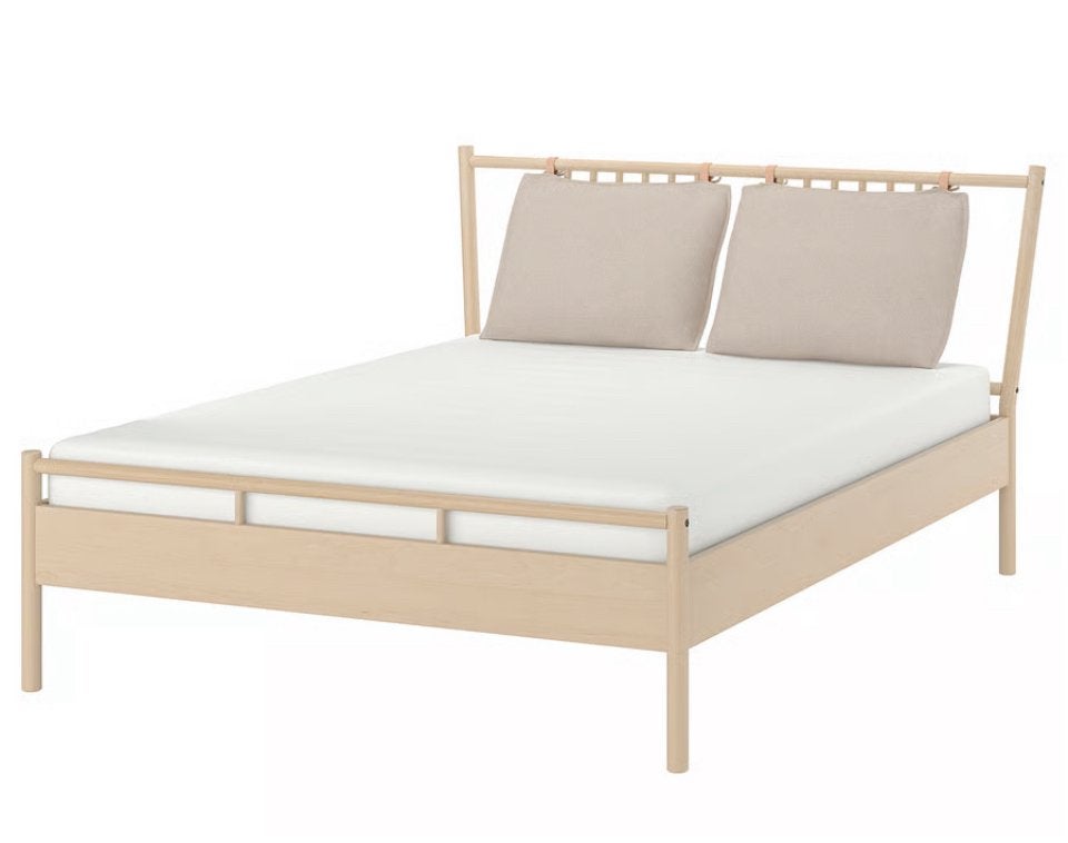 Ikea Björksnas bed & lattenbodem 160x200 cm, Ophalen, Bruin, Scandinavisch, landelijk, modern, minimalistisch, Tweepersoons