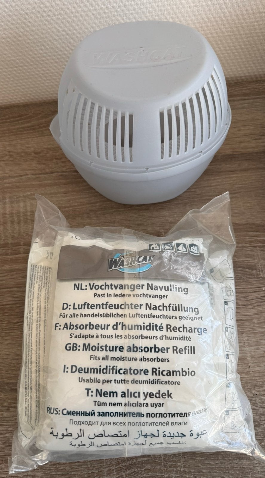 Vochtvanger + navulling – Washcat luchtontvochtiger, Ophalen of Verzenden, Zo goed als nieuw