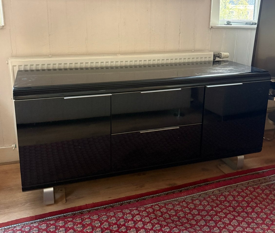 Zwart hoogglans tv-meubel, Ophalen, 100 tot 150 cm, Zo goed als nieuw, Minder dan 100 cm