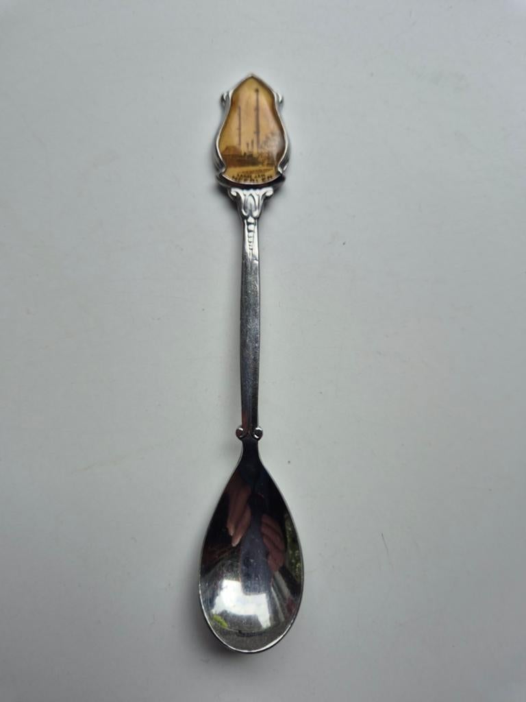 Antieke verzilverde lepel met emaille decoratie, Ophalen of Verzenden