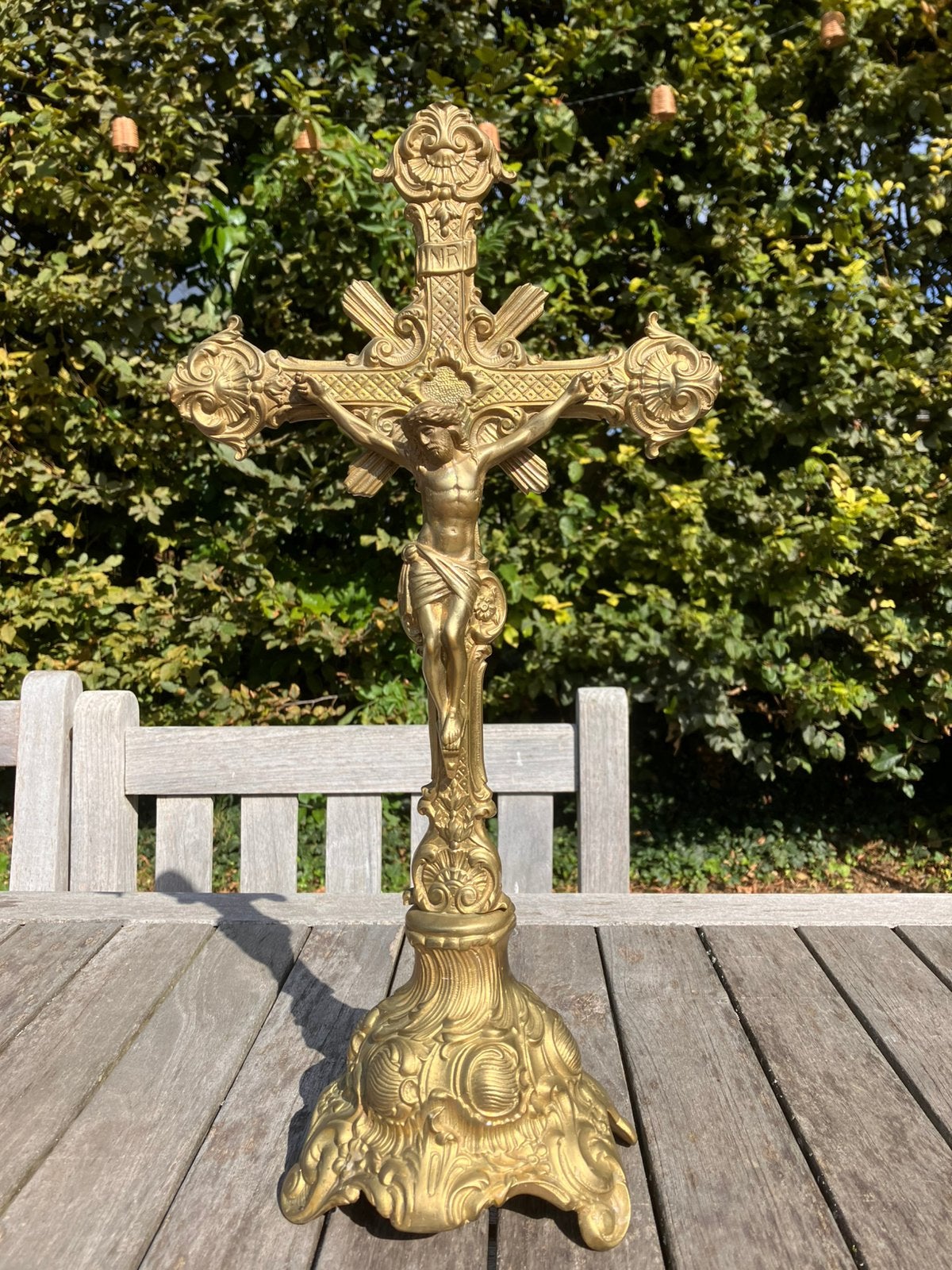 Mooi groot bronzen kruis kruisbeeld barok antiek 47 cm hoog, Antiek en Kunst, Antiek | Religie, Ophalen of Verzenden