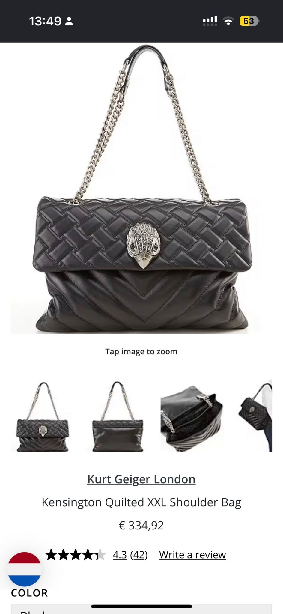 Kurt Geiger Kensington Quilted XXL Schoudertas Zwart, Ophalen, Zo goed als nieuw, Zwart, Schoudertasje