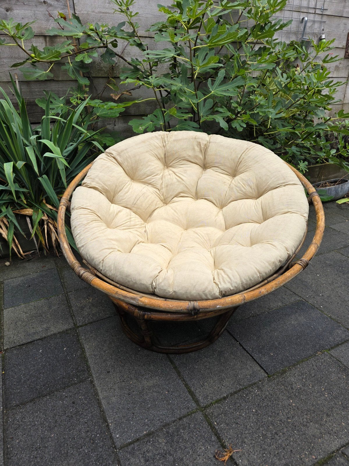 Rotan Papasan stoel met comfortabel kussen, Huis en Inrichting, Stoelen, Gebruikt, Overige kleuren, Bohemian, Eén