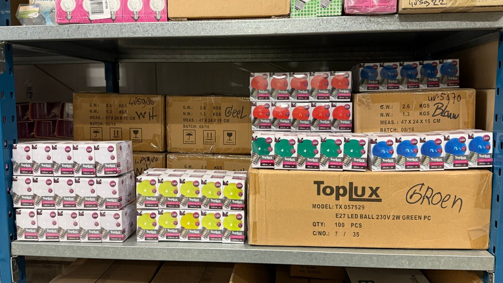 Gekleurde lampen Toplux LED 2 watt E 27 fitting, Huis en Inrichting, Led-lamp, Meerkleurig, Nieuw, E27 (groot)