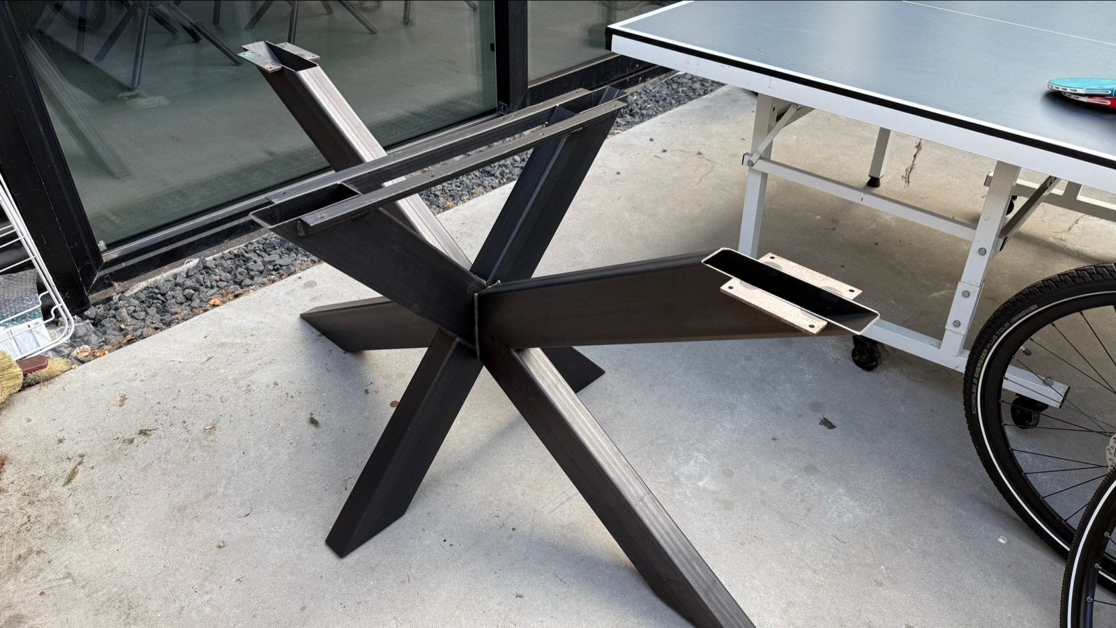Tafelpoten X-frame blauwstaal industrieel instelbaar, Ophalen, Tafelpoot, 100 tot 150 cm, 50 tot 100 cm