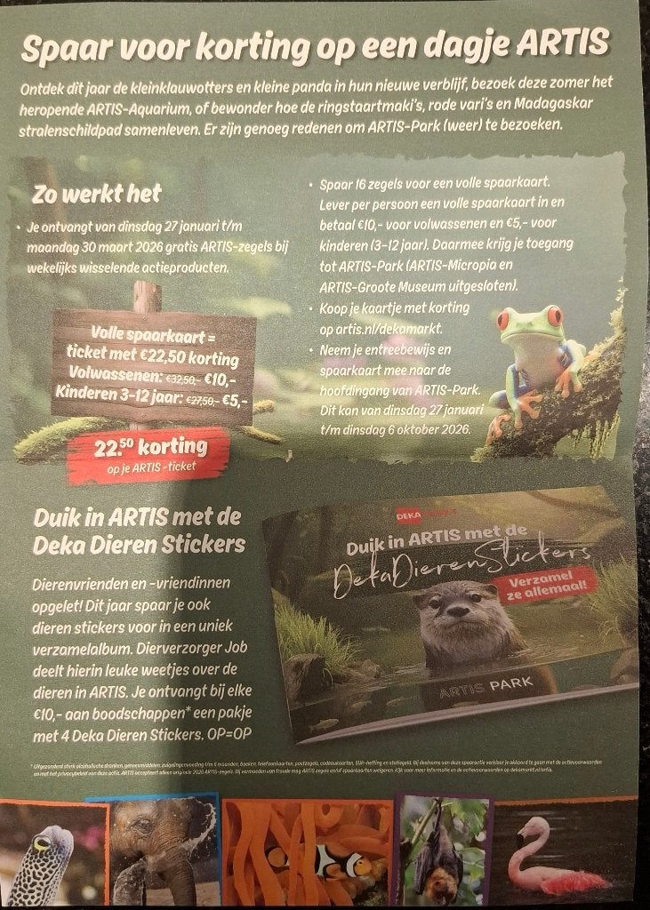 2 kortingskaarten voor Artis, Tickets en Kaartjes, Twee personen, Kortingsbon, Pretpark