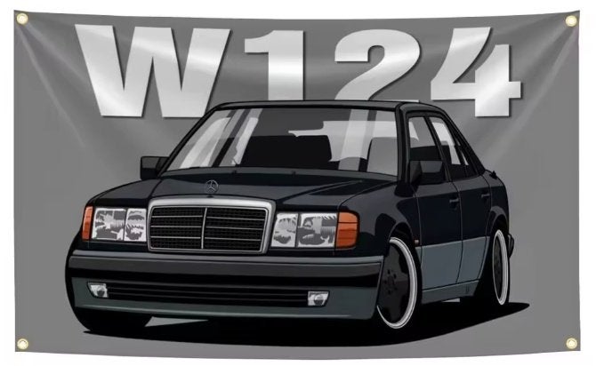MERCEDES W124 BANNER 60X90 CM MET BEVESTIGGINGS OGEN, Auto diversen, Ophalen of Verzenden