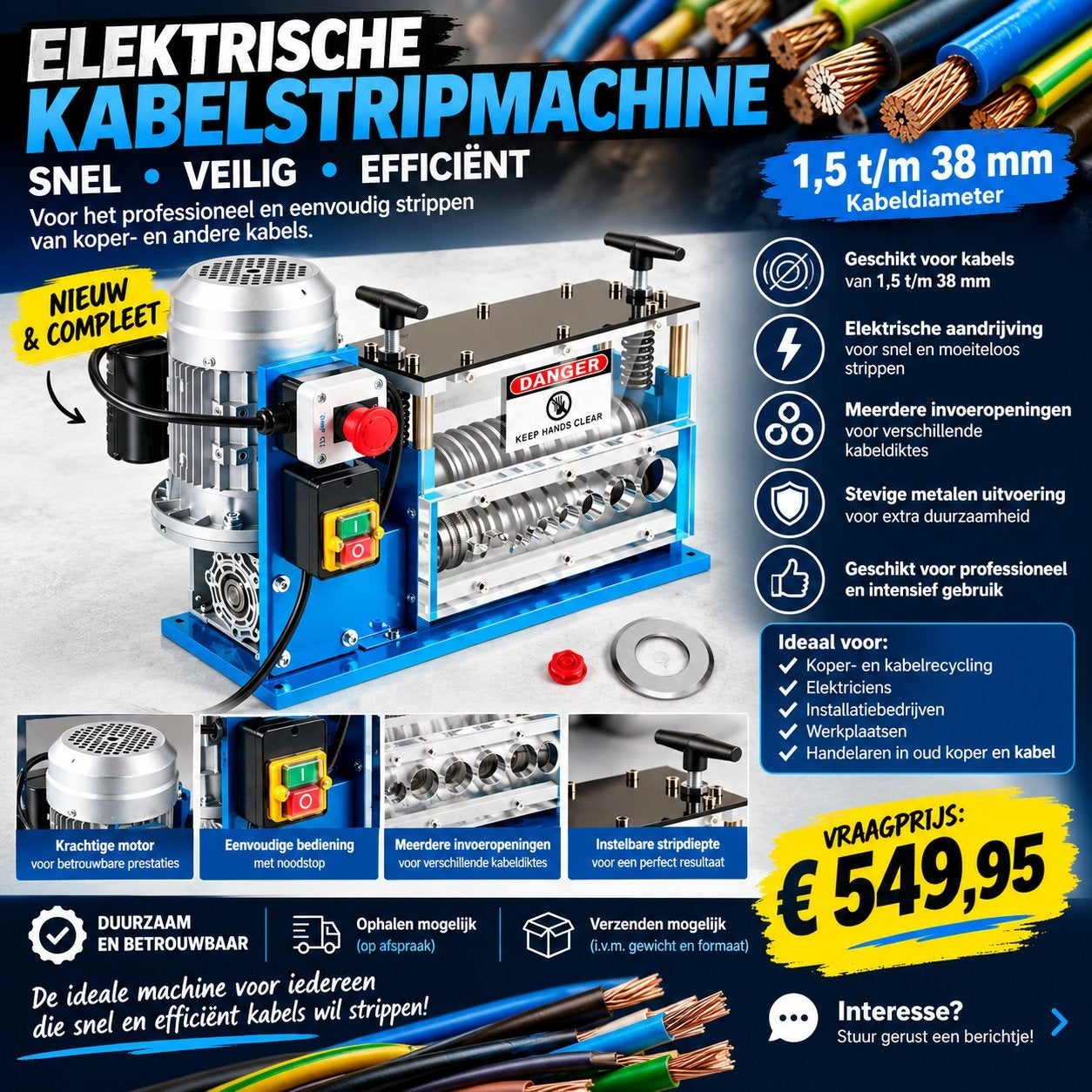 Nieuwe Elektrische Kabelstripmachine 38mm, Ophalen of Verzenden, Nieuw