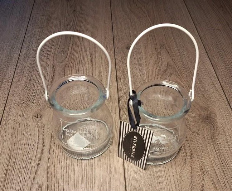 Riverdale windlichten glas set 2 stuks nieuw 10 cm, Ophalen of Verzenden, Nieuw, Overige materialen, Kandelaar