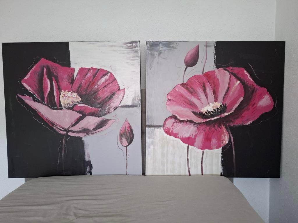 2 Luik Klaproos schilderijen, palet geschilderd., Ophalen, Oorspronkelijke maker, Nieuw, Schilderij