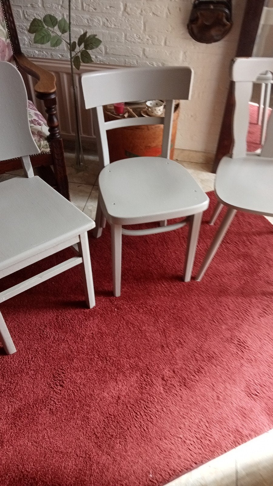 Set van 3 grijze  stoelen., Antiek en Kunst, Ophalen