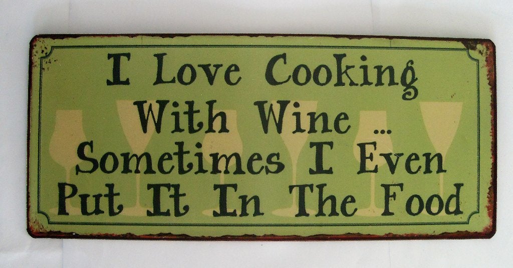 Metalen Spreukbord I Love Cooking With Wine Wandbord Wijn, Ophalen of Verzenden, Zo goed als nieuw