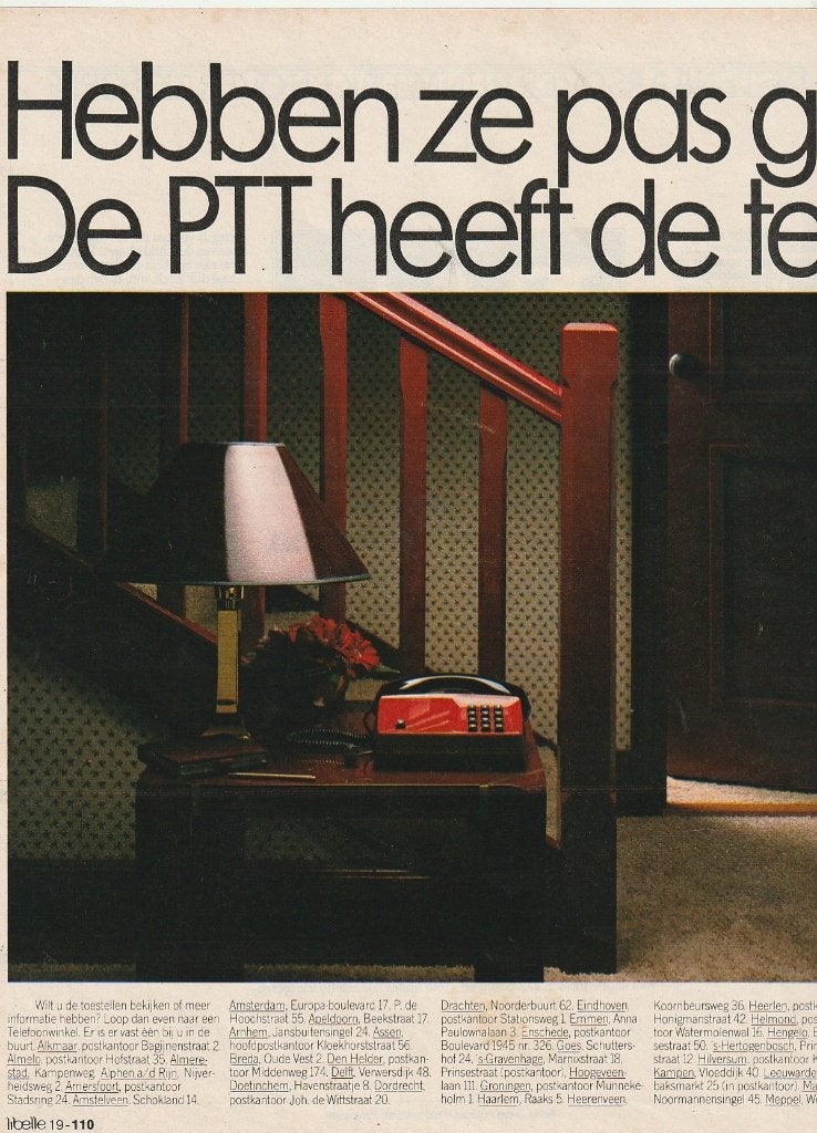 retro reclame 1982 PTT telecommunicatie alle modellen, Verzenden, Overige typen