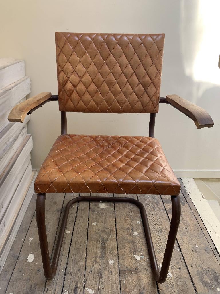 Bohemian bruin leren 'upcycled' eetstoelen, Huis en Inrichting, Stoelen, Ophalen, Gebruikt, Bruin, Vier
