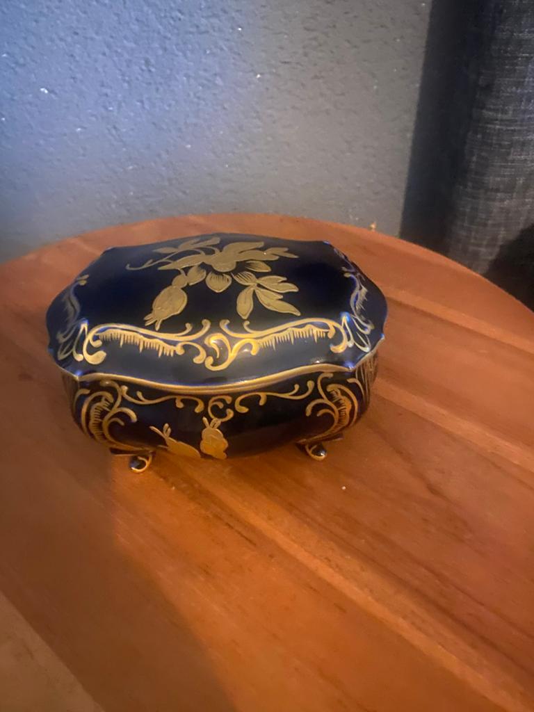 Antiek Kobalt Sieraden Doosje - Graf Von Henneberg Porselein, Ophalen