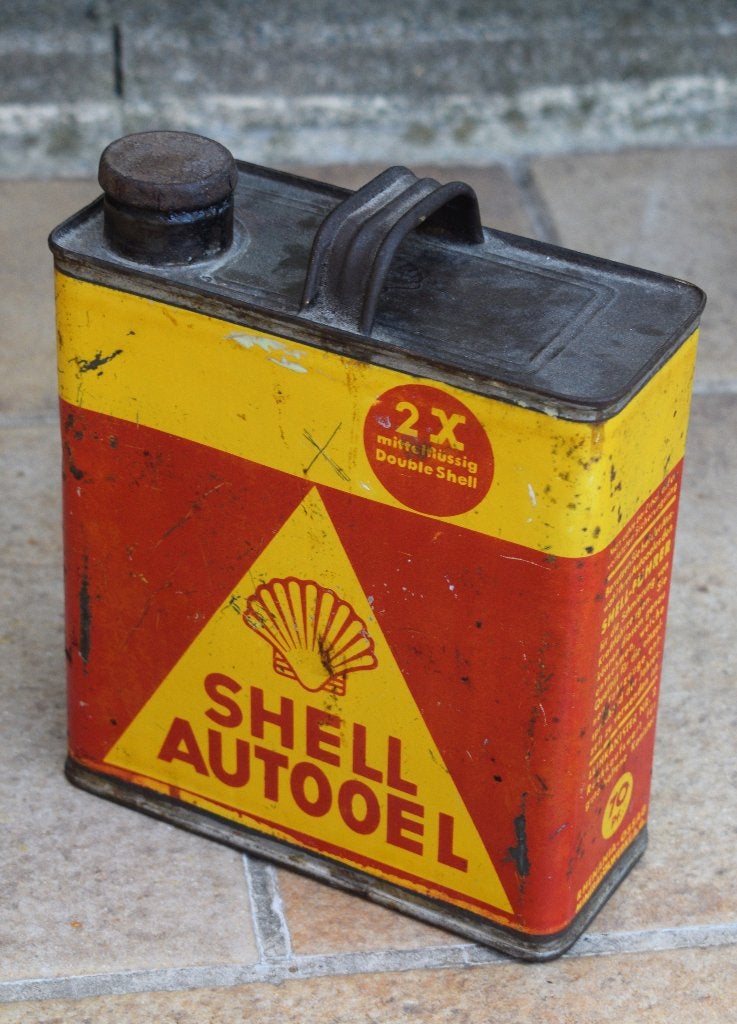 Duitse olie blik shell autooel uit 1930, Ophalen of Verzenden, Gebruikt, Reclamebord