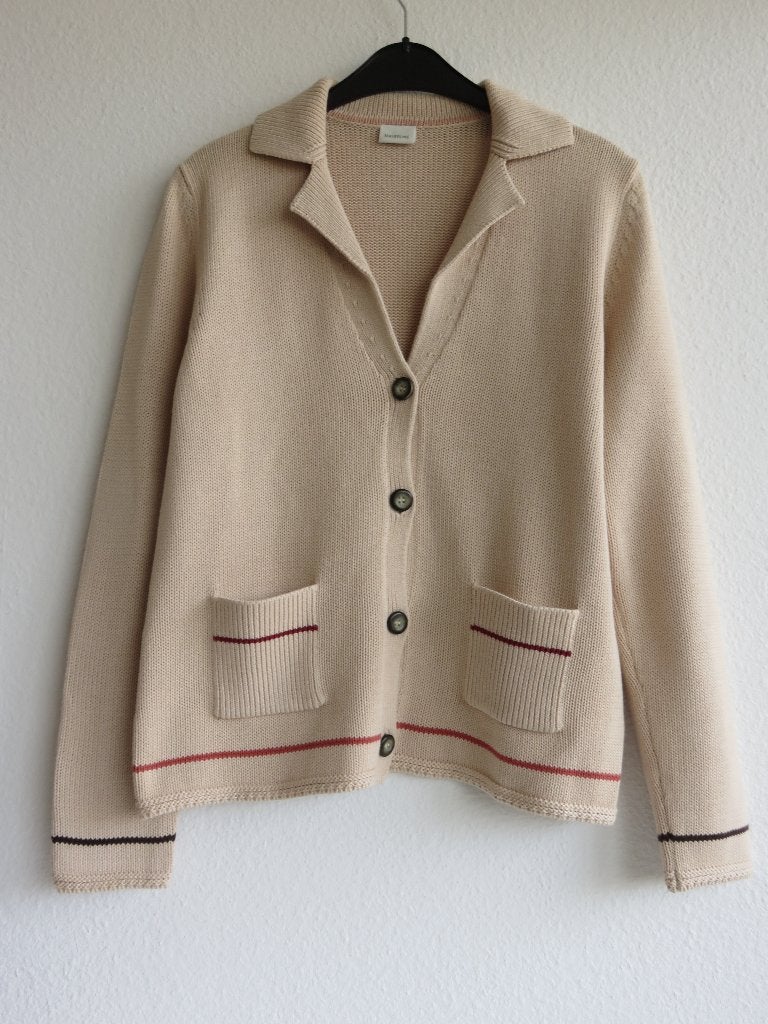 Mayerline beige zandkleur blazer vest met rode bies maat M, Maat 38/40 (M), Mayerline, Beige, Ophalen of Verzenden