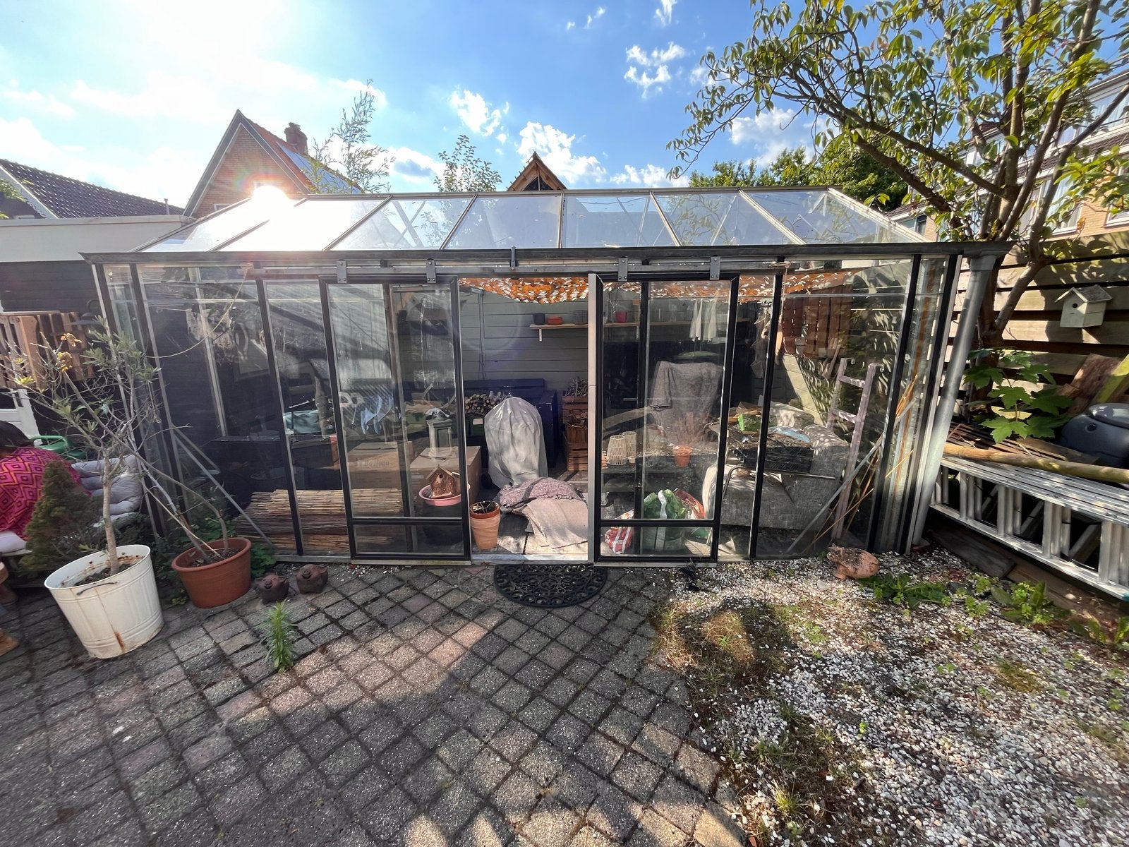Ruime glazen kas met aluminium frame (490x290 cm), Tuin en Terras, Kassen, Ophalen, Gebruikt, Kweekkas, Glas