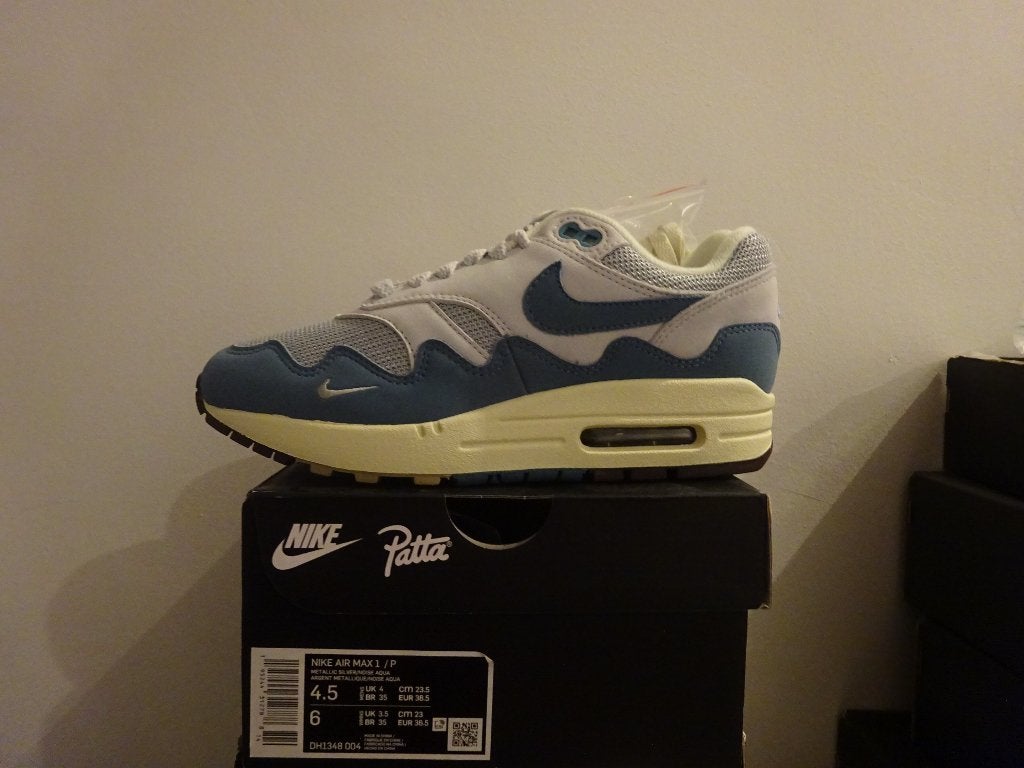 Nike Air Max 1 Patta Waves 'Noise Aqua' Maat 36.5, Blauw, Nike, Nieuw, Ophalen of Verzenden
