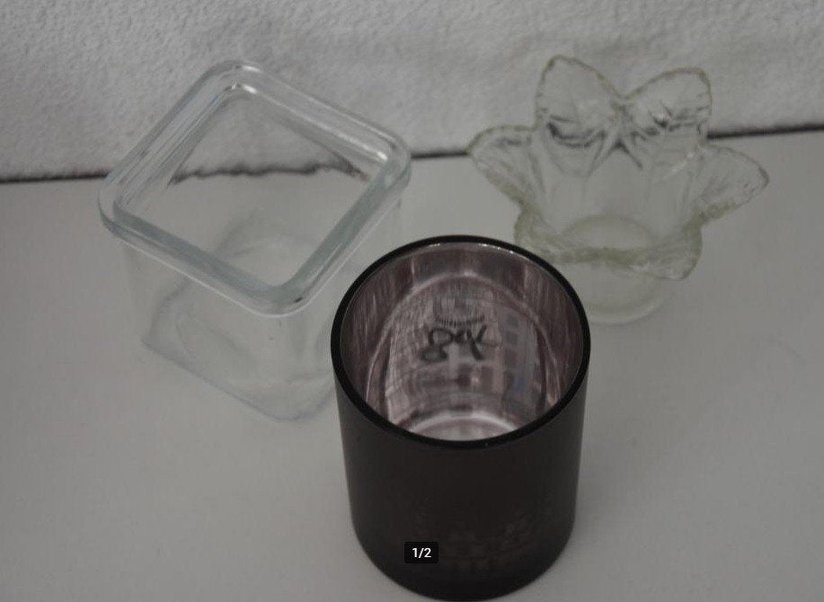 3 diverse waxine kaars theelicht houder decoratie sfeer glas, Ophalen of Verzenden, Zo goed als nieuw, Glas, Kandelaar