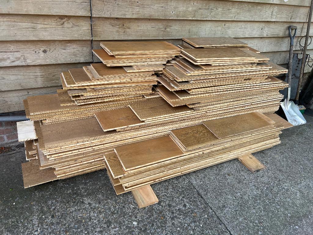 Gebruikte vloer, eiken toplaag ., Ophalen, Gebruikt, 50 tot 150 cm, Vloerdelen of -planken