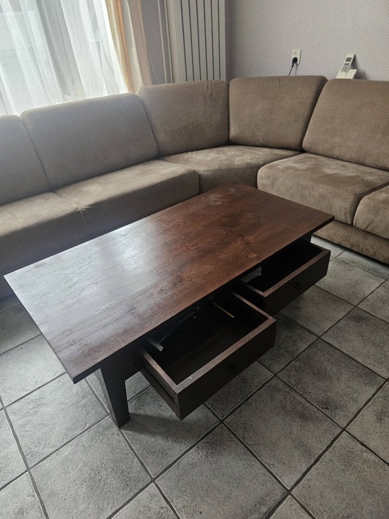 Massief houten salontafel, Huis en Inrichting, Tafels | Salontafels, Ophalen, Gebruikt, 100 tot 150 cm, 50 tot 100 cm