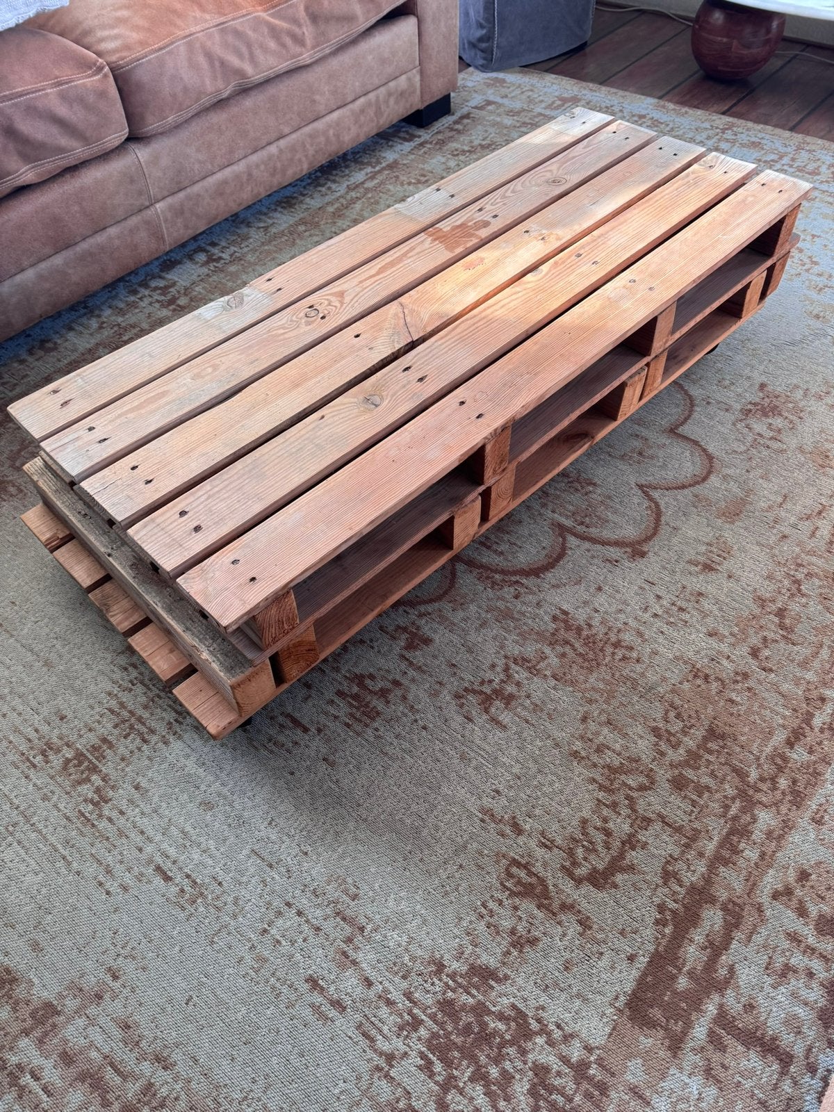 Pallet salontafel op wielen - Uniek en stoer!, Ophalen, Gebruikt, 100 tot 150 cm, 50 tot 100 cm