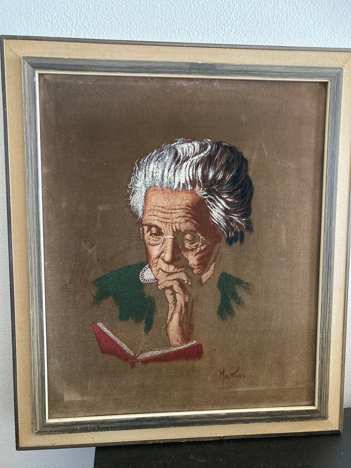 Fluweel schilderij van Martinus - Lezende vrouw, Portret of Personen, Realistisch, Overige ondergronden, Ophalen of Verzenden