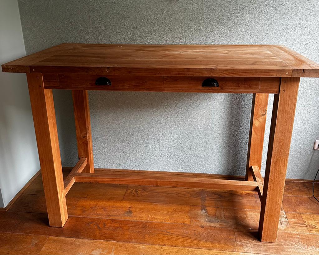 Eiken bartafel met twee diepe lades, Huis en Inrichting, Tafels | Statafels, Ophalen, Gebruikt