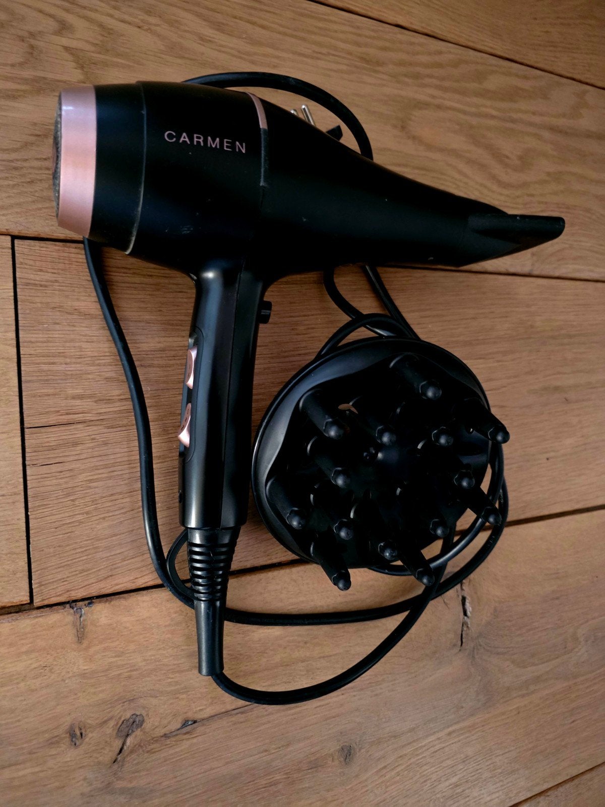 Carmen Föhn met diffuser - Zwart/Roségoud, Ophalen of Verzenden, Zo goed als nieuw, Haarverzorging