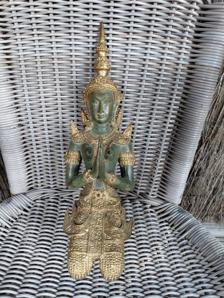 Prachtig Thais Boeddhabeeld - Groen/Goud Theppanom brons, Ophalen of Verzenden