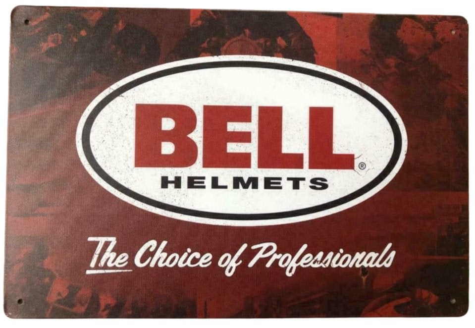 Metalen BELL HELMETS vintage look wandplaat - 20x30cm, Ophalen of Verzenden, Nieuw