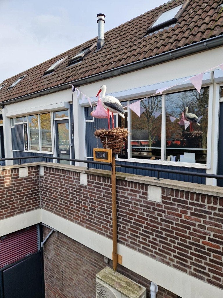 Te huur! Ooievaarsnest handgevlochten met toebehoren, Kinderen en Baby's, Kraamcadeaus en Geboorteborden, Zo goed als nieuw, Geboortebord