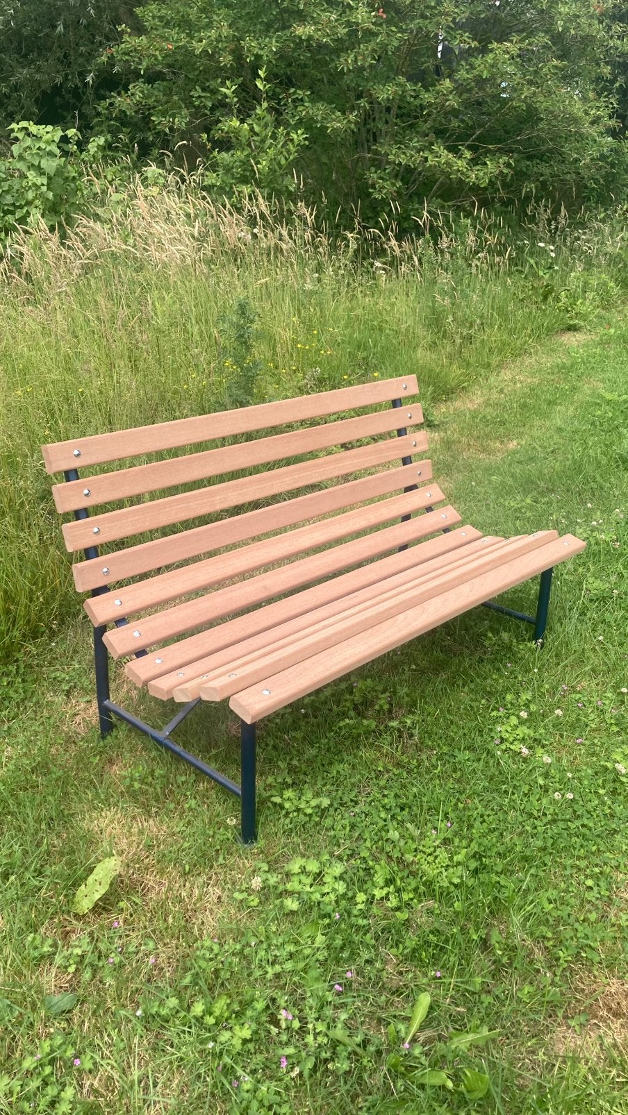 Metalen tuinbank met hardhouten zitting, Ophalen, Nieuw, Hout