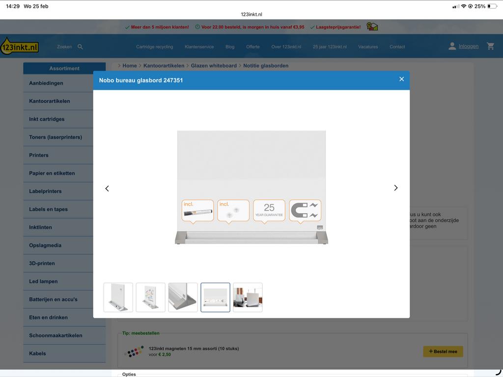 Staand whiteboard/notitiebord van glas voor op bureau/tafel, Ophalen, Zo goed als nieuw