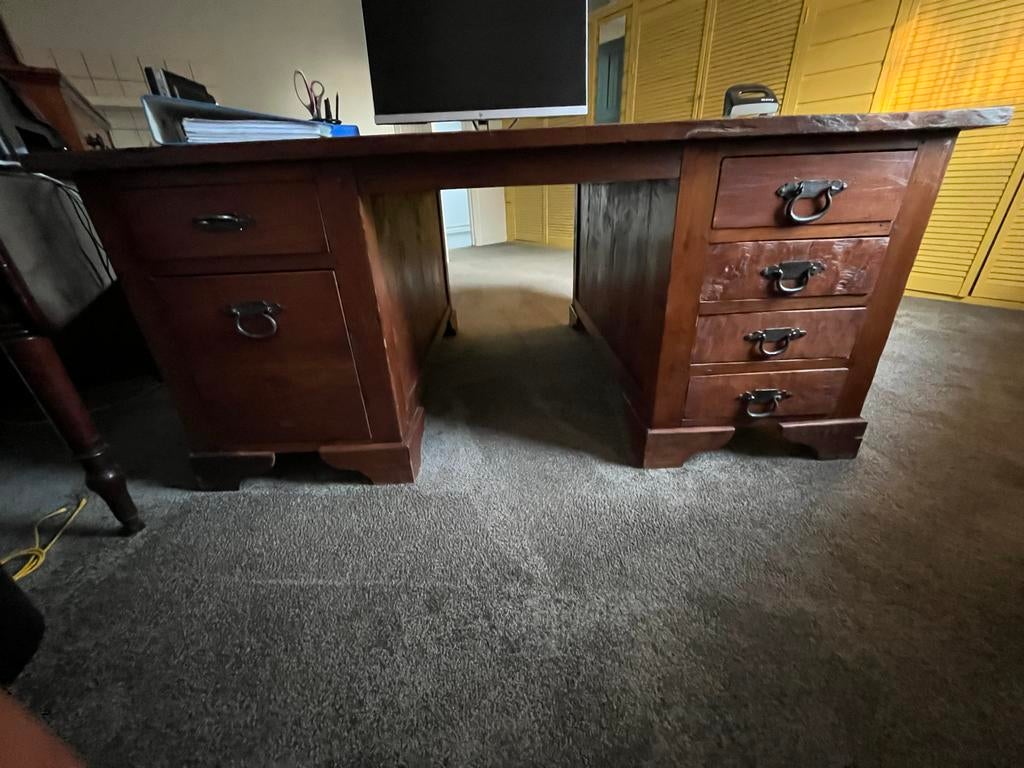 Teakhouten Partnerdesk - Ruim en Stijlvol Bureau, Antiek en Kunst, Antiek | Kantoor en Zakelijk, Ophalen of Verzenden