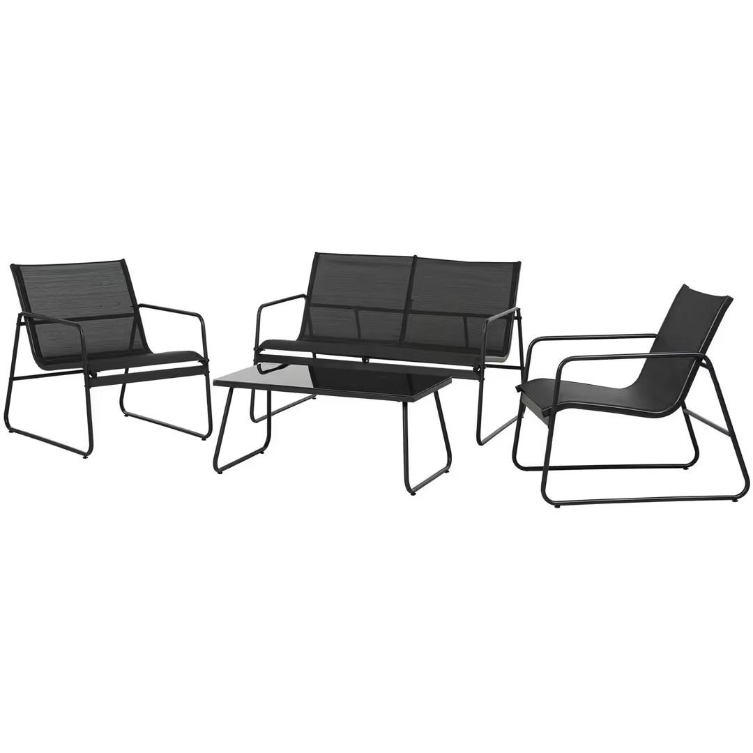 Gran Patio - Compacte zwarte loungeset met glazen tafelblad, Nieuw, Ophalen of Verzenden, Loungeset, Bank