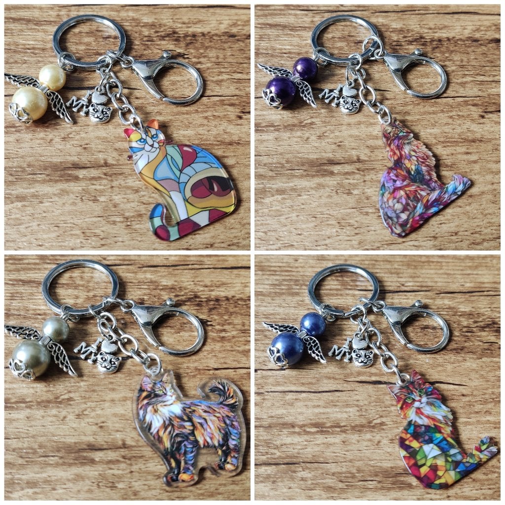 Sleutelhanger Bag charms katten poezen met beschermengeltje, Verzenden, Nieuw