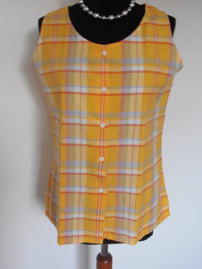 Land's End - prachtige gele ruit zomer blouse - 38, Kleding | Dames, Maat 38/40 (M), Verzenden, Geel, Zo goed als nieuw
