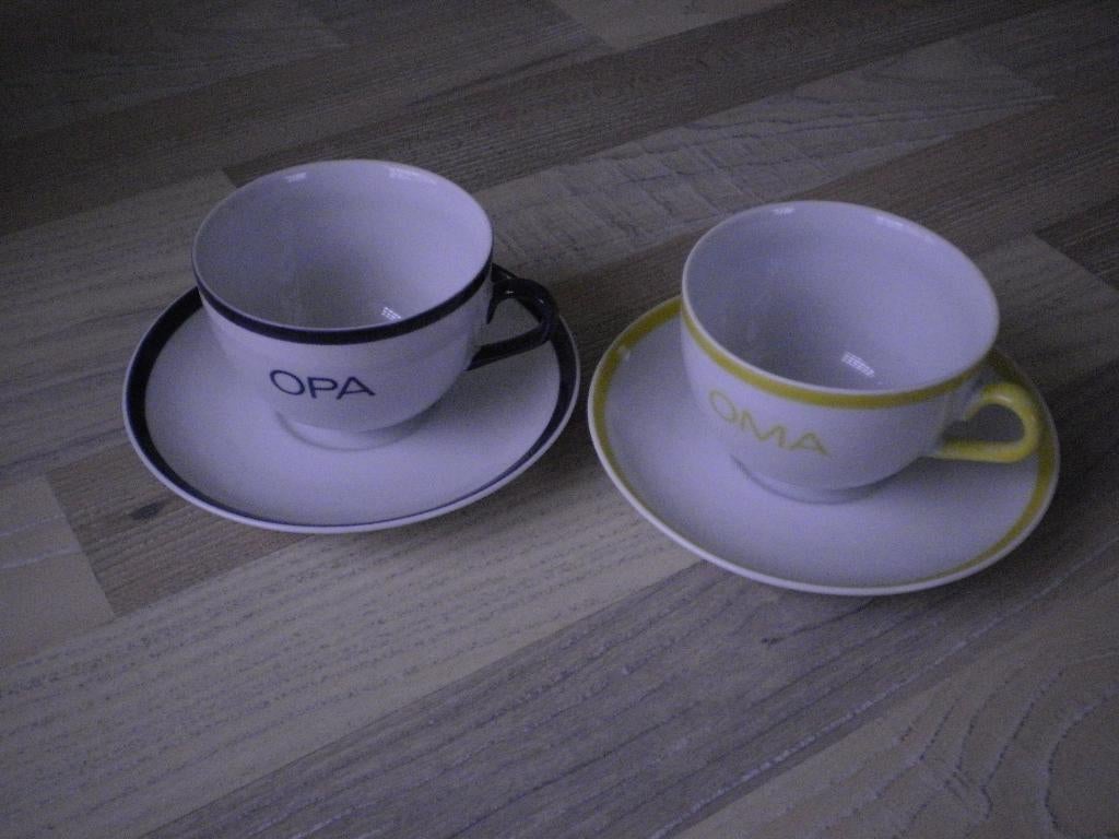 Kop en Schotel opdruk Opa en Oma nieuw merk Jarolina, Huis en Inrichting, Keuken | Servies, Verzenden, Nieuw, Overige stijlen