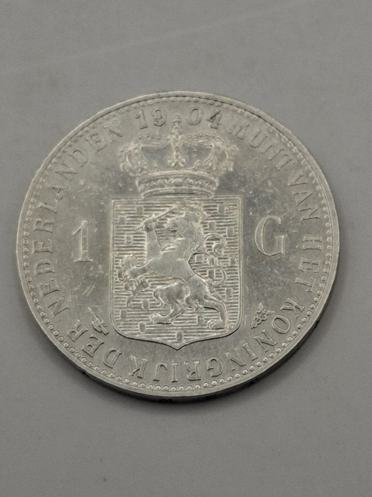 Zilveren 1 gulden 1904 (ZF+) Wilhelmina diadeem sleuteljaar, 1 gulden, Zilver, Ophalen of Verzenden, Koningin Wilhelmina