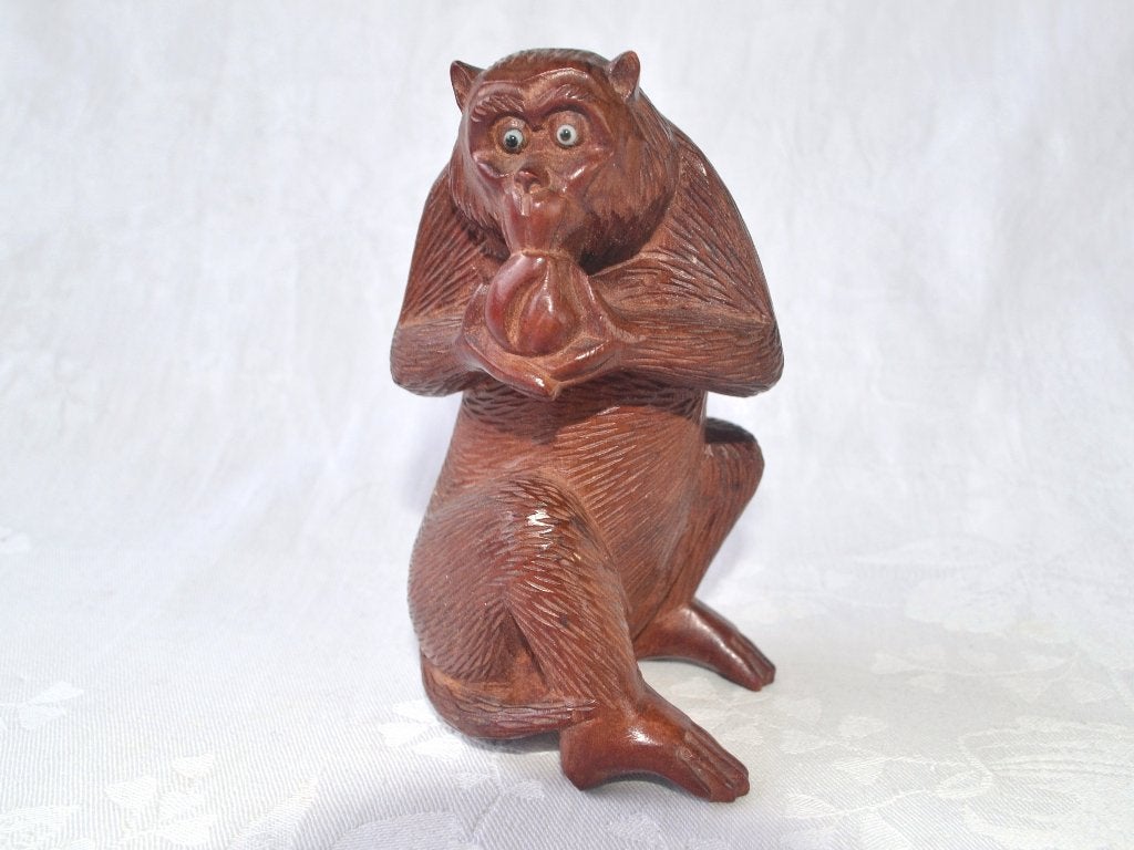 Antiek houten aapje, Snijwerk 107mm – Japanse Okimono, Meiji, Houtsnijwerk, Minder dan 20 cm, Art nouveau, Ophalen of Verzenden